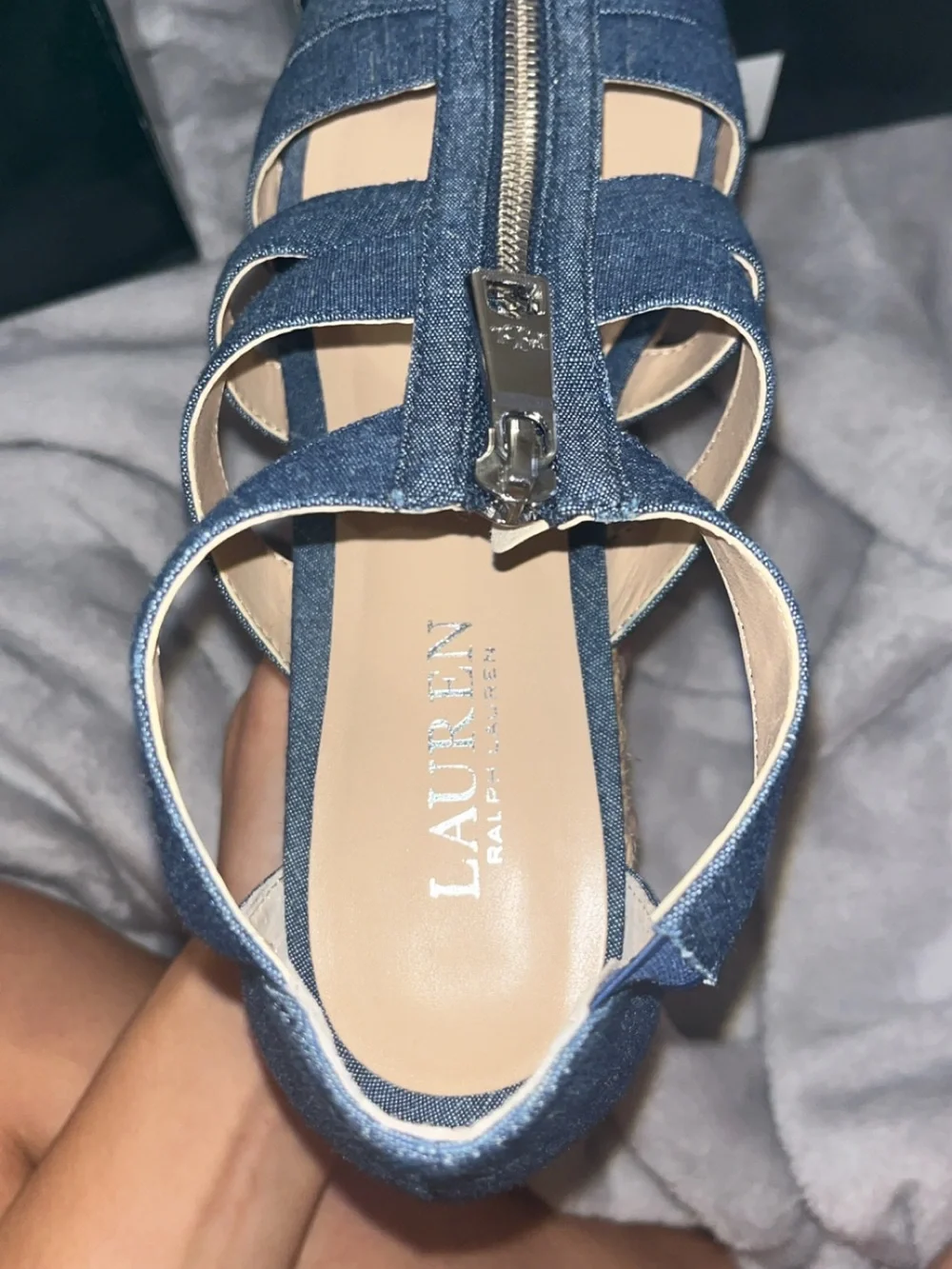Polo by Ralph Lauren Black and Blue Espadrille Wedge Sandals